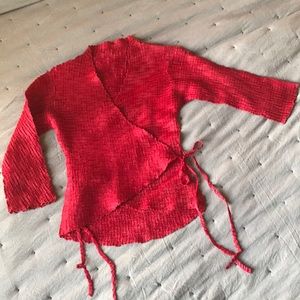 BEBE Candy Apple Red Crinkle Wrap Shirt